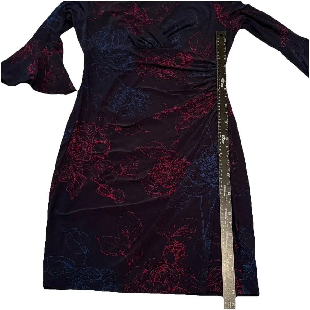 Lauren Ralph Lauren Black Dress with Blue & Maroon Floral Accent - Long Sleeve - Picture 6 of 13